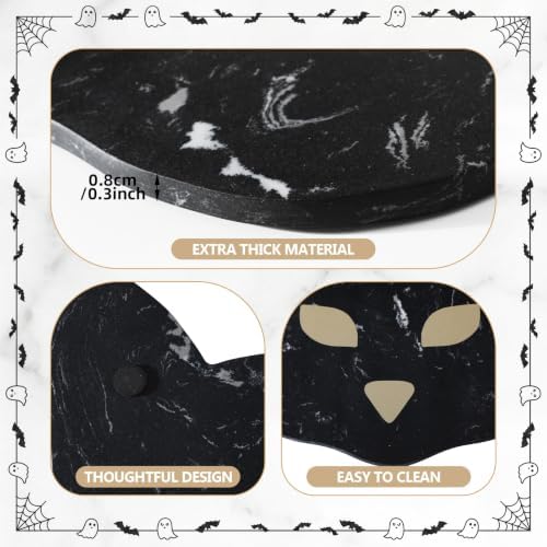 Halloween Spooky Black Cat Marble Cutting Cheese Board 11 x 9 in in 12.4"L x 12.4"W in Black, alternate view 4