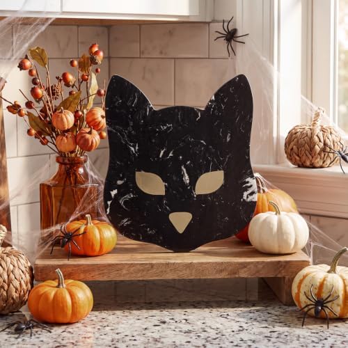 Halloween Spooky Black Cat Marble Cutting Cheese Board 11 x 9 in in 12.4"L x 12.4"W in Black, alternate view 5