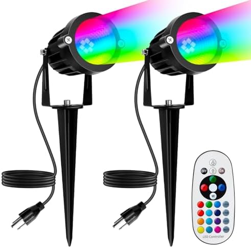 Halloween Spotlights Outdoor, 12W Super Bright RGBW Christmas Spot Lights, 120V Plug-in Color Changing LED