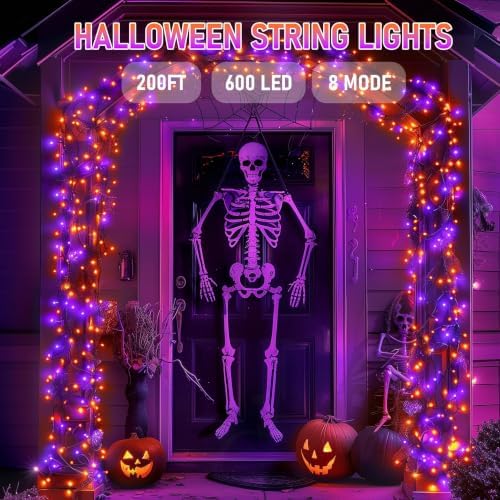 Halloween String Lights, 600 LED 196 FT Waterproof Black Wire String Lights with 8 Lighting Modes, Halloween, alternate view