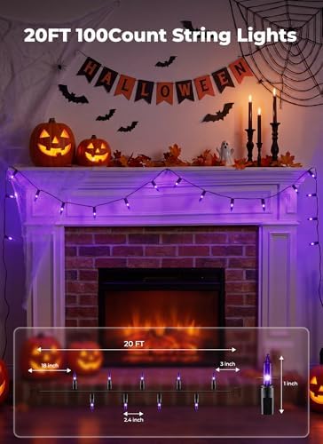 Halloween String Lights Outdoor 100 Count 20 Feet Incandescent Bulb in Purple, alternate view 2