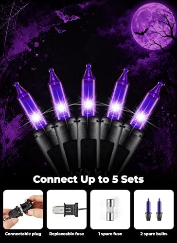 Halloween String Lights Outdoor 100 Count 20 Feet Incandescent Bulb in Purple, alternate view 4