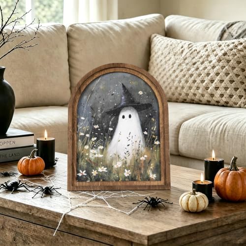 Halloween Wood Framed Arch Sign, Spooky Ghost Witch Halloween Decor, alternate view 2