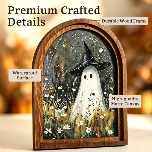 Halloween Wood Framed Arch Sign, Spooky Ghost Witch Halloween Decor, alternate view 3
