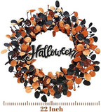 Halloween Wreath for Front Door with Pumpkins Berries and Wood Sign in Black, alternate view 2