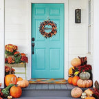 Halloween Wreath for Front Door with Pumpkins Berries and Wood Sign in Black, alternate view 3