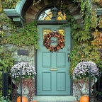 Halloween Wreath for Front Door with Pumpkins Berries and Wood Sign in Black, alternate view 5