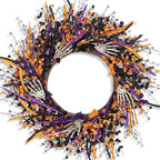 Halloween Wreaths for Front Door 22 Inch Skeleton Black Wreath Handmade Halloween Door Wreath with Purple and