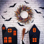 Halloween Wreaths for Front Door 22 Inch Skeleton Black Wreath Handmade Halloween Door Wreath with Purple and, alternate view