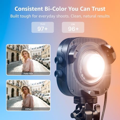 Halo 60x COB LED Video Light, Compact 63W Bi-Color Studio Lighting, alternate view 2
