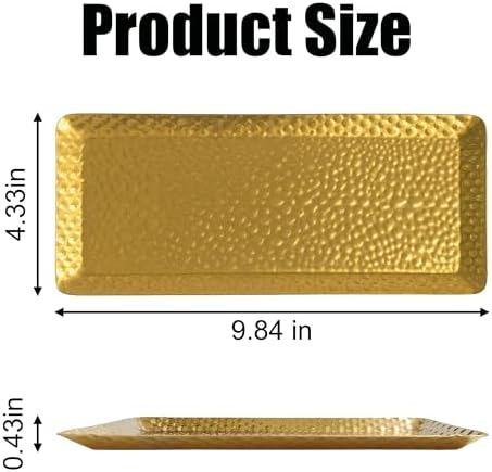 Hammered Rectangular Platter Serving Tray, Gold Stainless Steel Decorative Storage Tray, 9.8 x 4.3 Inch in 9.8 x, alternate