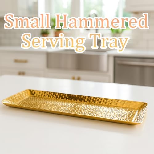 Hammered Rectangular Platter Serving Tray, Gold Stainless Steel Decorative Storage Tray, 9.8 x 4.3 Inch in 9.8 x, alternate