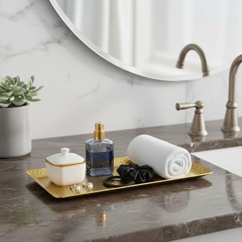 Hammered Rectangular Platter Serving Tray, Gold Stainless Steel Decorative Storage Tray, 9.8 x 4.3 Inch in 9.8 x, alternate