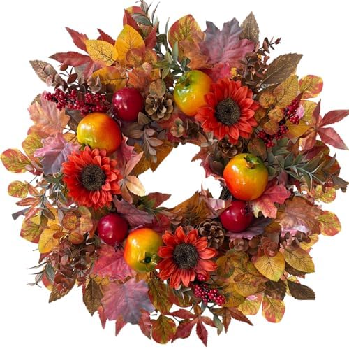 Handcrafted 24In Fall Wreath Sunflower Pomegranate Front Door Decor