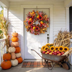 Handcrafted 24In Fall Wreath Sunflower Pomegranate Front Door Decor, alternate view 2