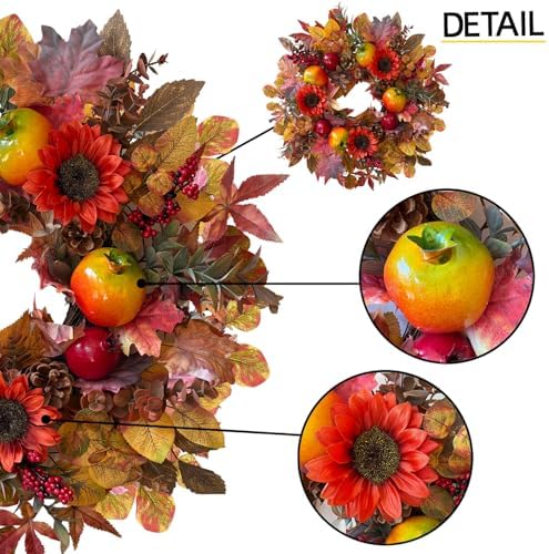 Handcrafted 24In Fall Wreath Sunflower Pomegranate Front Door Decor, alternate view 3