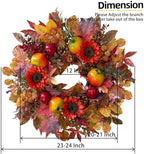 Handcrafted 24In Fall Wreath Sunflower Pomegranate Front Door Decor, alternate view 4