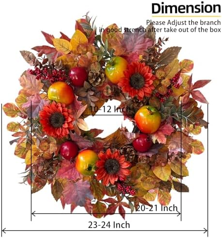 Handcrafted 24In Fall Wreath Sunflower Pomegranate Front Door Decor, alternate view 4