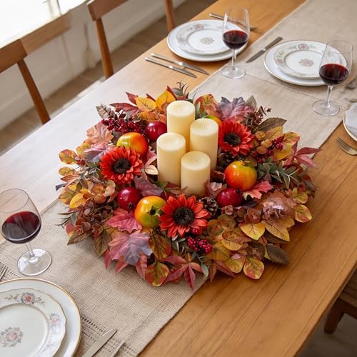 Handcrafted 24In Fall Wreath Sunflower Pomegranate Front Door Decor, alternate view 6