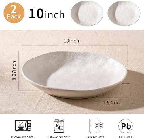 Handcrafted Ceramic Plates Set of 2, Pasta Bowls | 10'' Serving Bowls for Entertaining, Serving Dishes |, alternate view 3