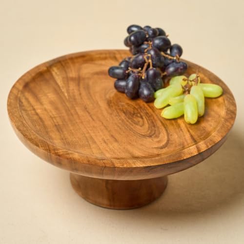 Handcrafted Mango Wood Pedestal Stand for Cake, Cupcakes, Desserts - Rustic Round Display Stand for Parties