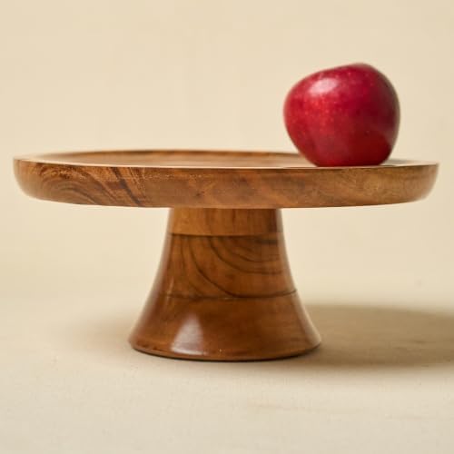 Handcrafted Mango Wood Pedestal Stand for Cake, Cupcakes, Desserts - Rustic Round Display Stand for Parties, alternate view 2