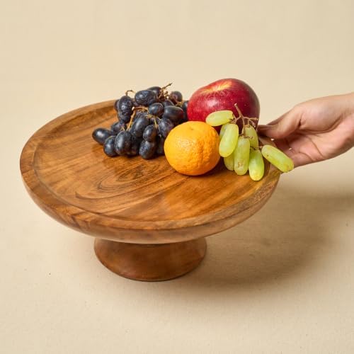 Handcrafted Mango Wood Pedestal Stand for Cake, Cupcakes, Desserts - Rustic Round Display Stand for Parties, alternate view 6