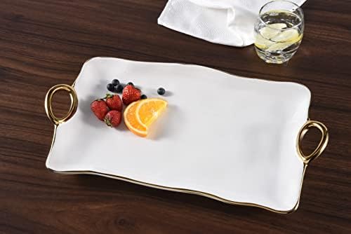 Handle with Style Large Platter Porcelain (White and Gold) in 17.5 inches in White and Gold, alternate view 2