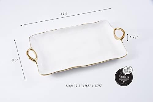 Handle with Style Large Platter Porcelain (White and Gold) in 17.5 inches in White and Gold, alternate view 3