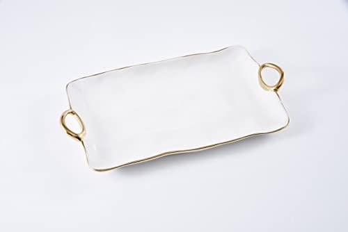 Handle with Style Large Platter Porcelain (White and Gold) in 17.5 inches in White and Gold, alternate view 4