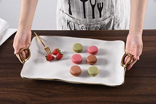 Handle with Style Large Platter Porcelain (White and Gold) in 17.5 inches in White and Gold, alternate view 5