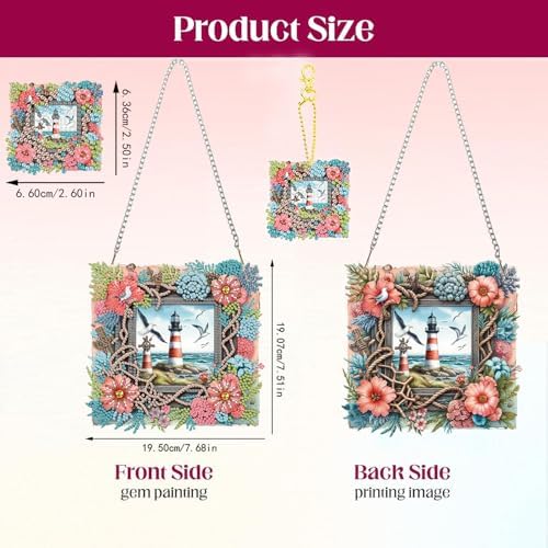 Hanging Diamond Art Decorative Kit 5D Diamond Painting Kit, DIY Lighthouse Landscape Theme Diamond Art Kit, alternate view 2
