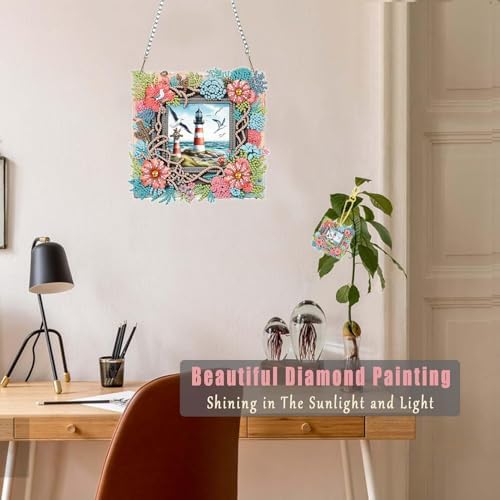 Hanging Diamond Art Decorative Kit 5D Diamond Painting Kit, DIY Lighthouse Landscape Theme Diamond Art Kit, alternate view 3