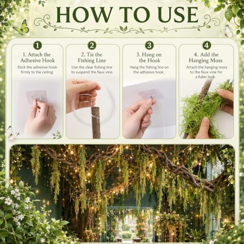 Hanging Green Spanish Moss Fairy Forest Ceiling Party Halloween Decor, alternate view 4
