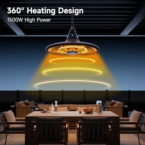 Hanging Heater, 1500W Outdoor Electric Patio Ceiling Heater with Remote Control, Infrared for Courtyard, Garage, alternate