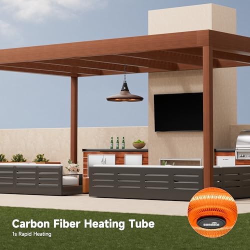 Hanging Heater, 1500W Outdoor Electric Patio Ceiling Heater with Remote Control, Infrared for Courtyard, Garage, alternate