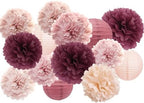 Hanging Party Decorations - Tissue Paper pom poms and Lanterns Backdrop Decor for Engagement Wedding Birthday