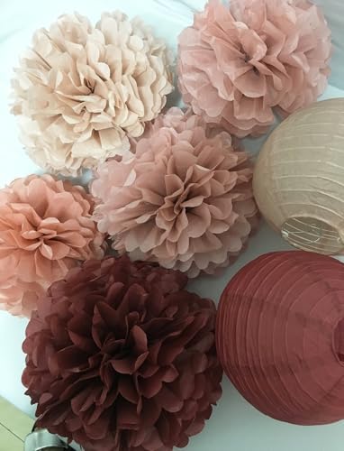 Hanging Party Decorations - Tissue Paper pom poms and Lanterns Backdrop Decor for Engagement Wedding Birthday, alternate view