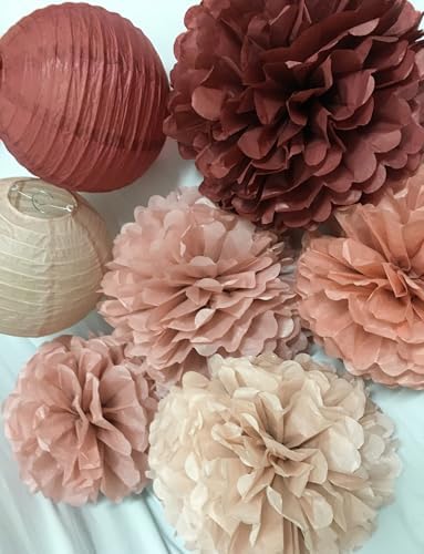 Hanging Party Decorations - Tissue Paper pom poms and Lanterns Backdrop Decor for Engagement Wedding Birthday, alternate view