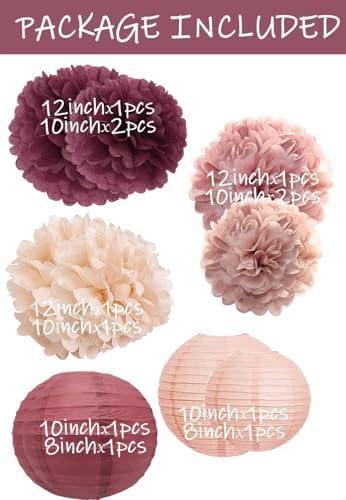 Hanging Party Decorations - Tissue Paper pom poms and Lanterns Backdrop Decor for Engagement Wedding Birthday, alternate view
