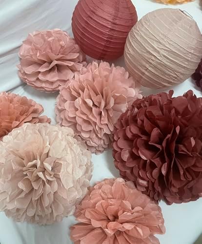 Hanging Party Decorations - Tissue Paper pom poms and Lanterns Backdrop Decor for Engagement Wedding Birthday, alternate view