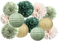 Hanging Party Decorations - Tissue Paper pom poms and Lanterns Backdrop Decor for Engagement Wedding Birthday