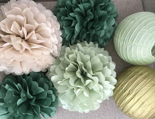 Hanging Party Decorations - Tissue Paper pom poms and Lanterns Backdrop Decor for Engagement Wedding Birthday, alternate view