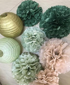 Hanging Party Decorations - Tissue Paper pom poms and Lanterns Backdrop Decor for Engagement Wedding Birthday, alternate view
