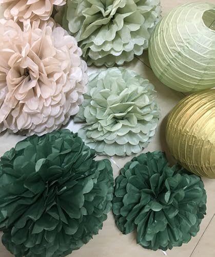 Hanging Party Decorations - Tissue Paper pom poms and Lanterns Backdrop Decor for Engagement Wedding Birthday, alternate view