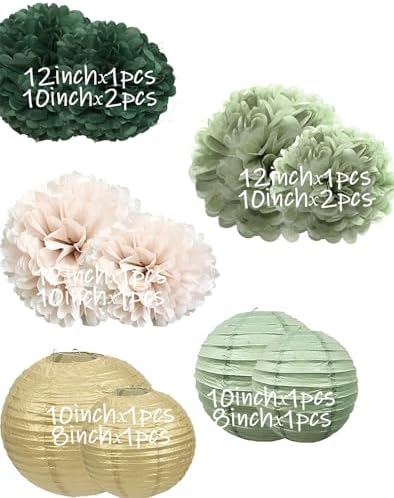 Hanging Party Decorations - Tissue Paper pom poms and Lanterns Backdrop Decor for Engagement Wedding Birthday, alternate view