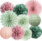 Hanging Party Decorations - Tissue Paper pom poms and Lanterns Backdrop Decor for Engagement Wedding Bridal