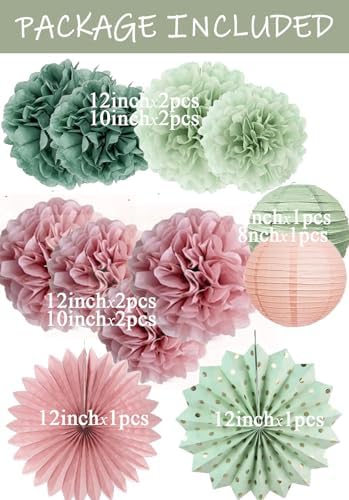 Hanging Party Decorations - Tissue Paper pom poms and Lanterns Backdrop Decor for Engagement Wedding Bridal, alternate view 2