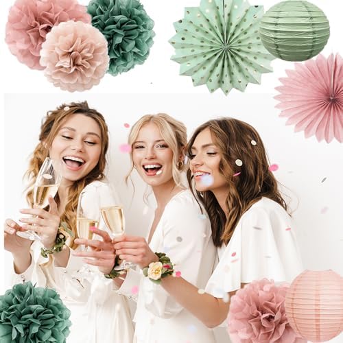Hanging Party Decorations - Tissue Paper pom poms and Lanterns Backdrop Decor for Engagement Wedding Bridal, alternate view 3