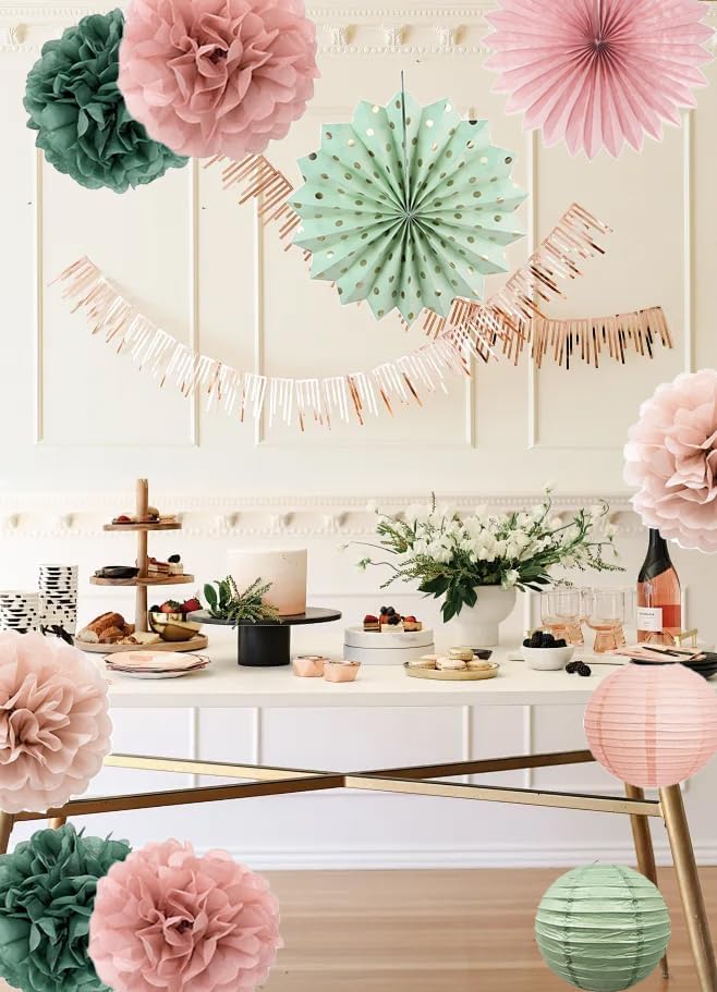 Hanging Party Decorations - Tissue Paper pom poms and Lanterns Backdrop Decor for Engagement Wedding Bridal, alternate view 5